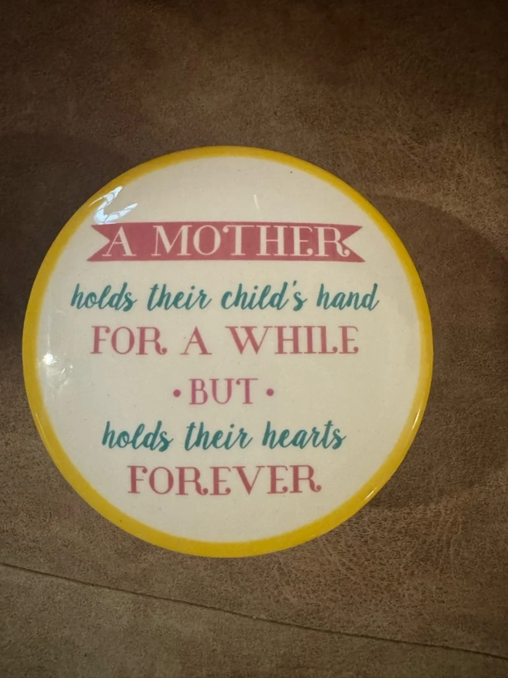 Vintage Round Yellow Mothers Day Ceramic Keepsake Box With Lid Jewelry Makeup